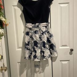 Navy Blue Dress With White And Blue Bottom For Junior Girls 