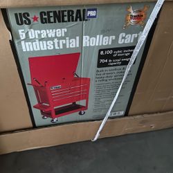 5 Drawer Industrial Roller Cart With Folding Side Tray