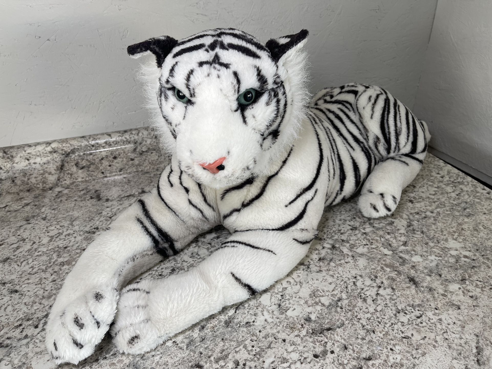 Large Plush Snow Leopard Black White Short Hair 48 in Long