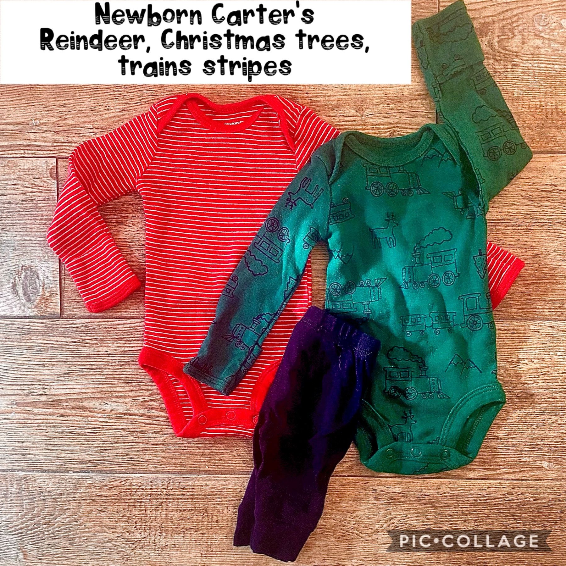 Newborn Carter’s Baby Girl, Boy Unisex black pants, Christmas Red Stripes & Forest Green, Reindeer, Trains Trees