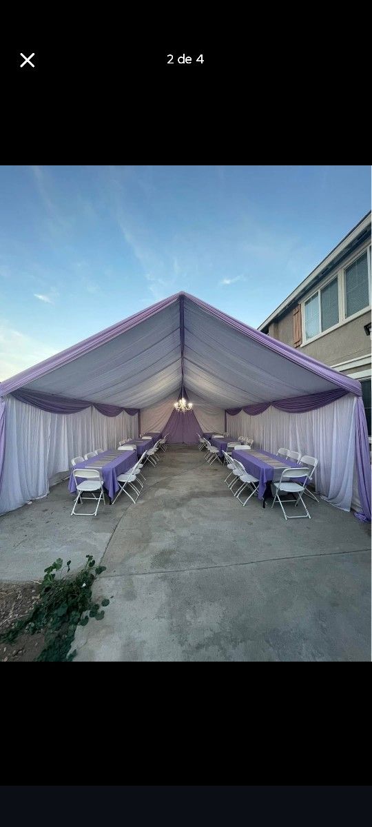 Rent Tent Drapping Chairs Tables Tables 
Chandelier tablecloth 
10x10 ,10x20, 10x30 
20x20, 20x30 , 20x40 
To book: 
Size: 
Event date: 
City: 
Colors