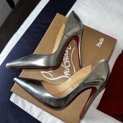 Christian Louboutin SO KATE 120 Metallic Silver Stiletto Heels Pumps Shoes