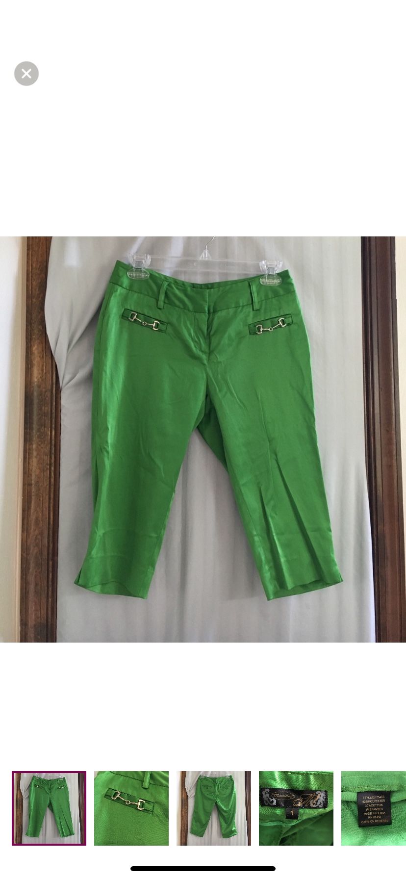 Mandee Juniors Size 1 Green Silky Capris w/ Clip, Button, and Zip Fly