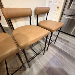 Bar stools - Nathan James - Faux Leather Counter Height Bar Stool Brown