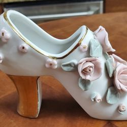 Vintage Bone China Rose Shoe