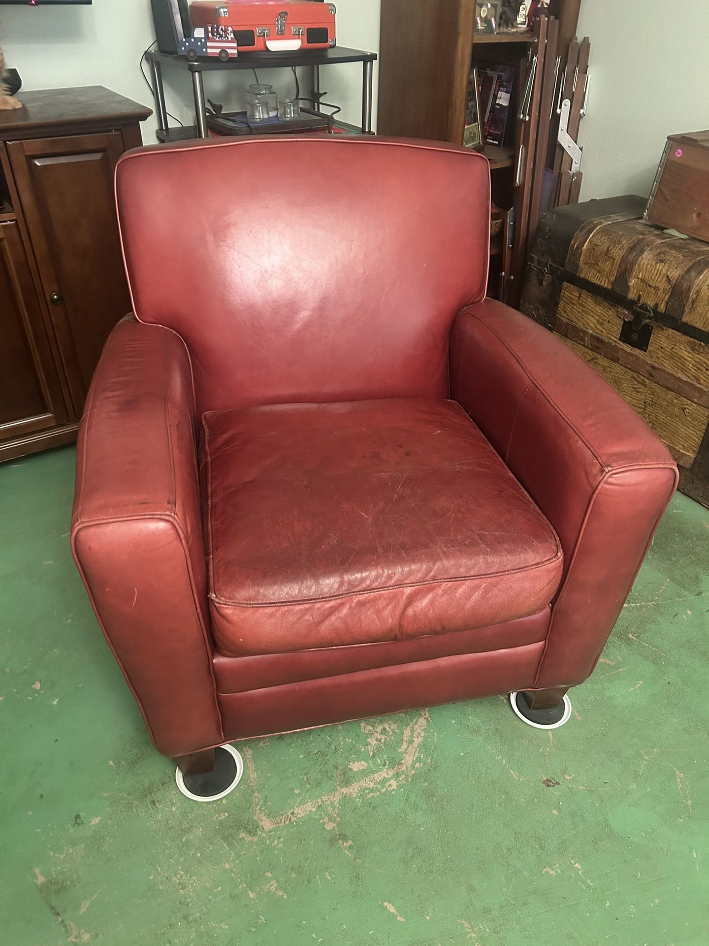 Ashley Red Leather Chair , very Comfortable, Good Condition 