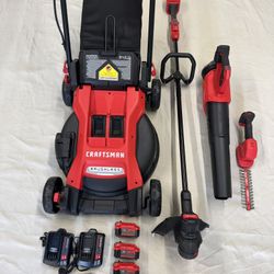 Craftsman V20 Cordless Mower, String Trimmer, Leaf Blower & Hedge Trimmer Outdoor Power Tool Combo Kit