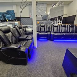 Brand New 3 Pcs Power Recliner Sofas Black Faux Leather W/ LED Light $1899 