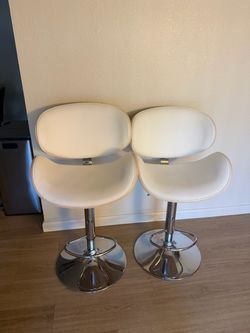 White Leather Bar Stools (Set of 2)