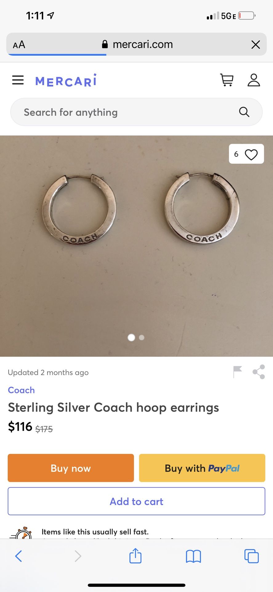 Coach Sterling Hoops Earrings