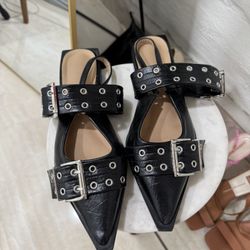 Black Buckle Flats 
