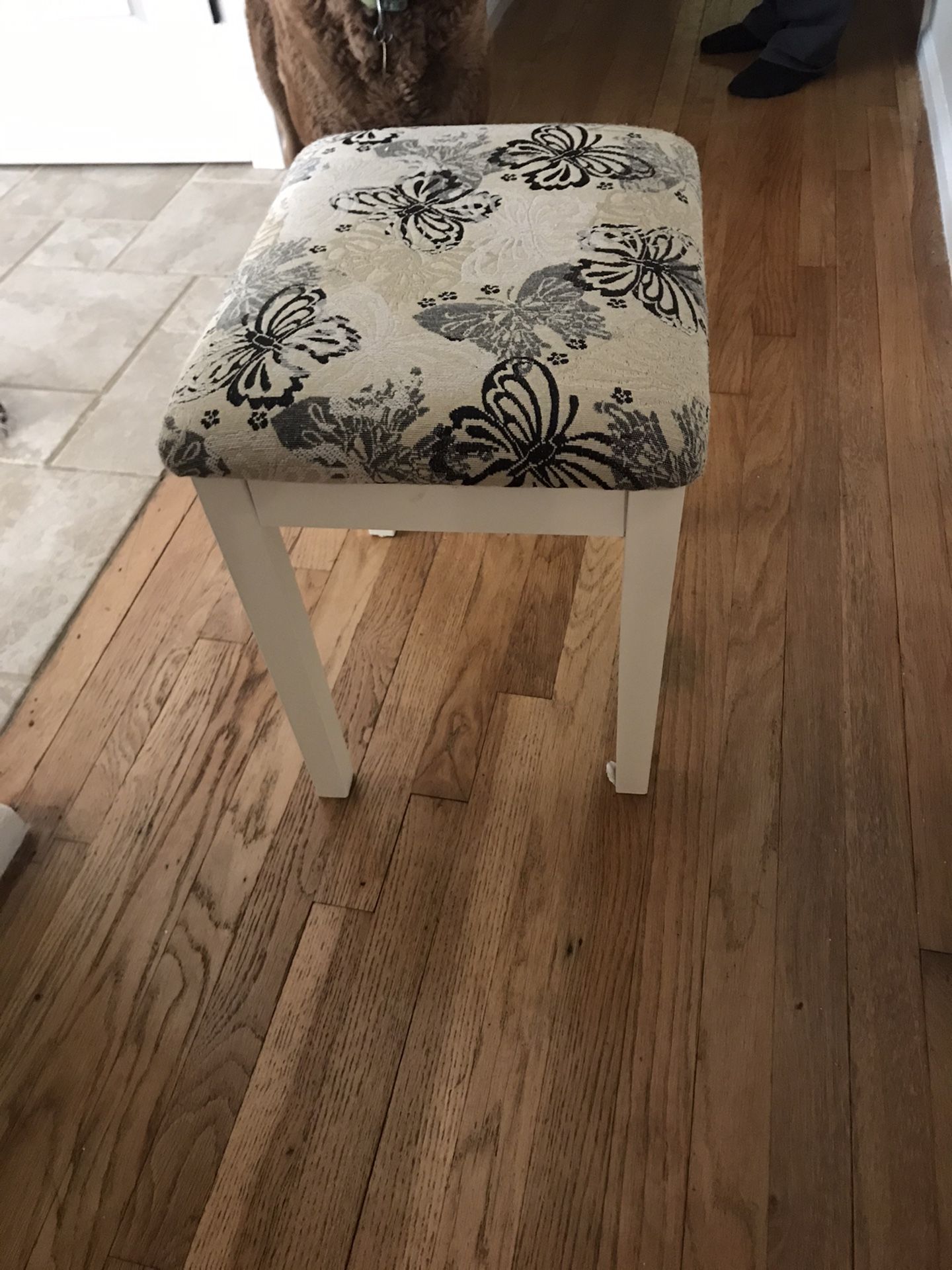 Small white stool with floral fabric top