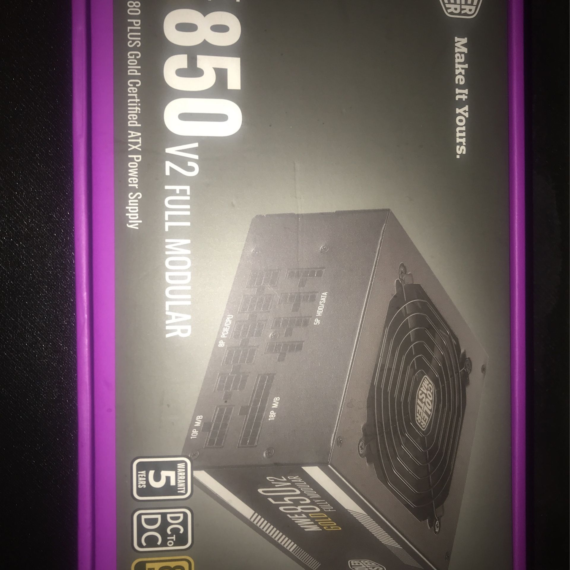 Cooler Master MWE Gold 850 V2 Full Modular, 850w, 80+ Gold Efficiency, 2 EPS connectors, 120mm HDB Fan, Semi-fanless Operation