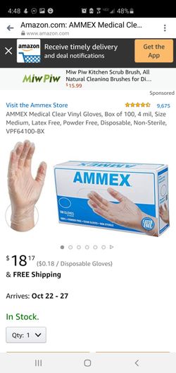 AMMEX Medical Clear Vinyl Gloves, Box of 100, 4 mil, Size Medium, Latex Free, Powder Free, Disposable, Non-Sterile, VPF64100-BX