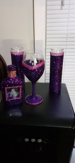 Wine glass with matching Candles & liquor bottle