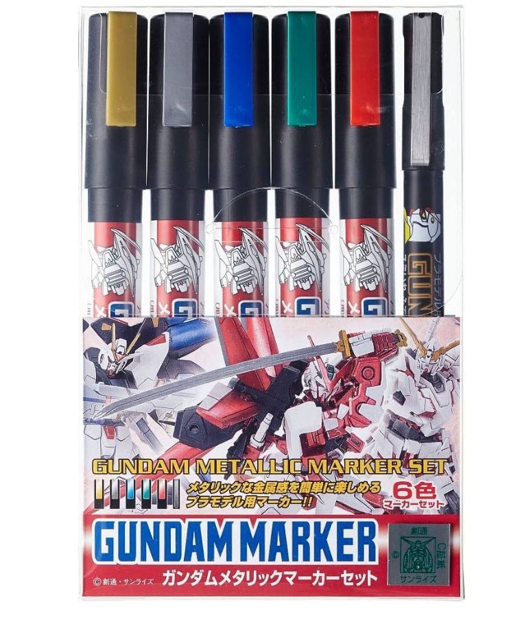 Gundam Metallic Model Markers Color Pens Basic 6 piece Set Bandai Mr. Hobby NEW!