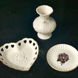 🤍🌹✨Rare Vintage 1970s Lenox Porcelain Set: 2 Dishes, 1 Vase (brand new)