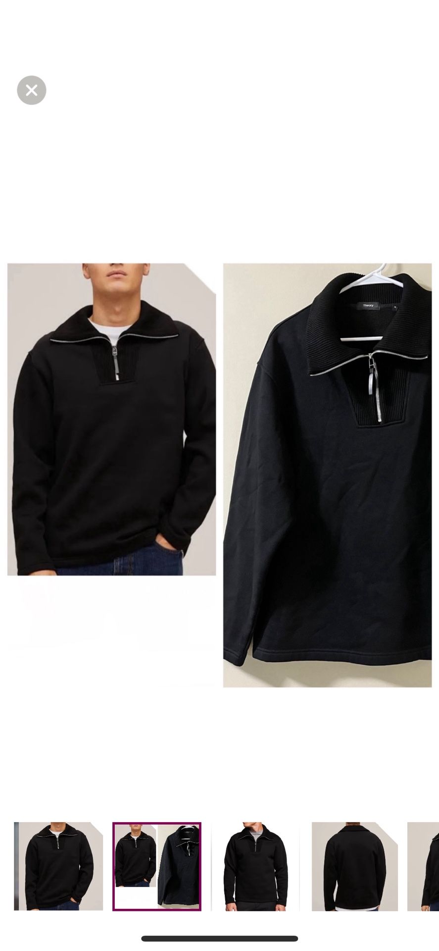 Theory Camner Quarter-Zip Black Pullover Sweatshirt XL