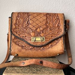 Vintage Hand-tooled Leather Shoulder Bag