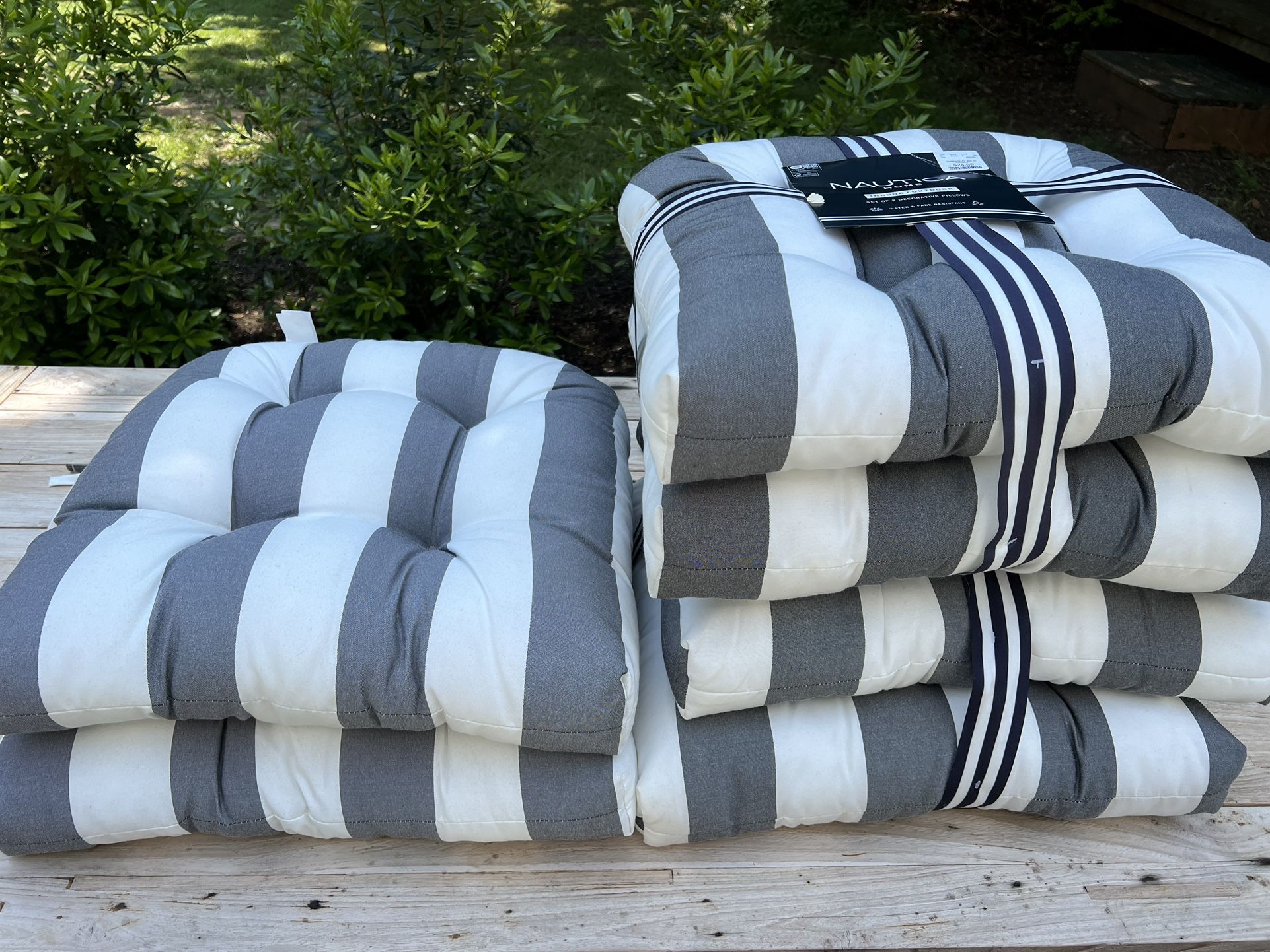 6 Grey Striped Outdoor Chair Cushions