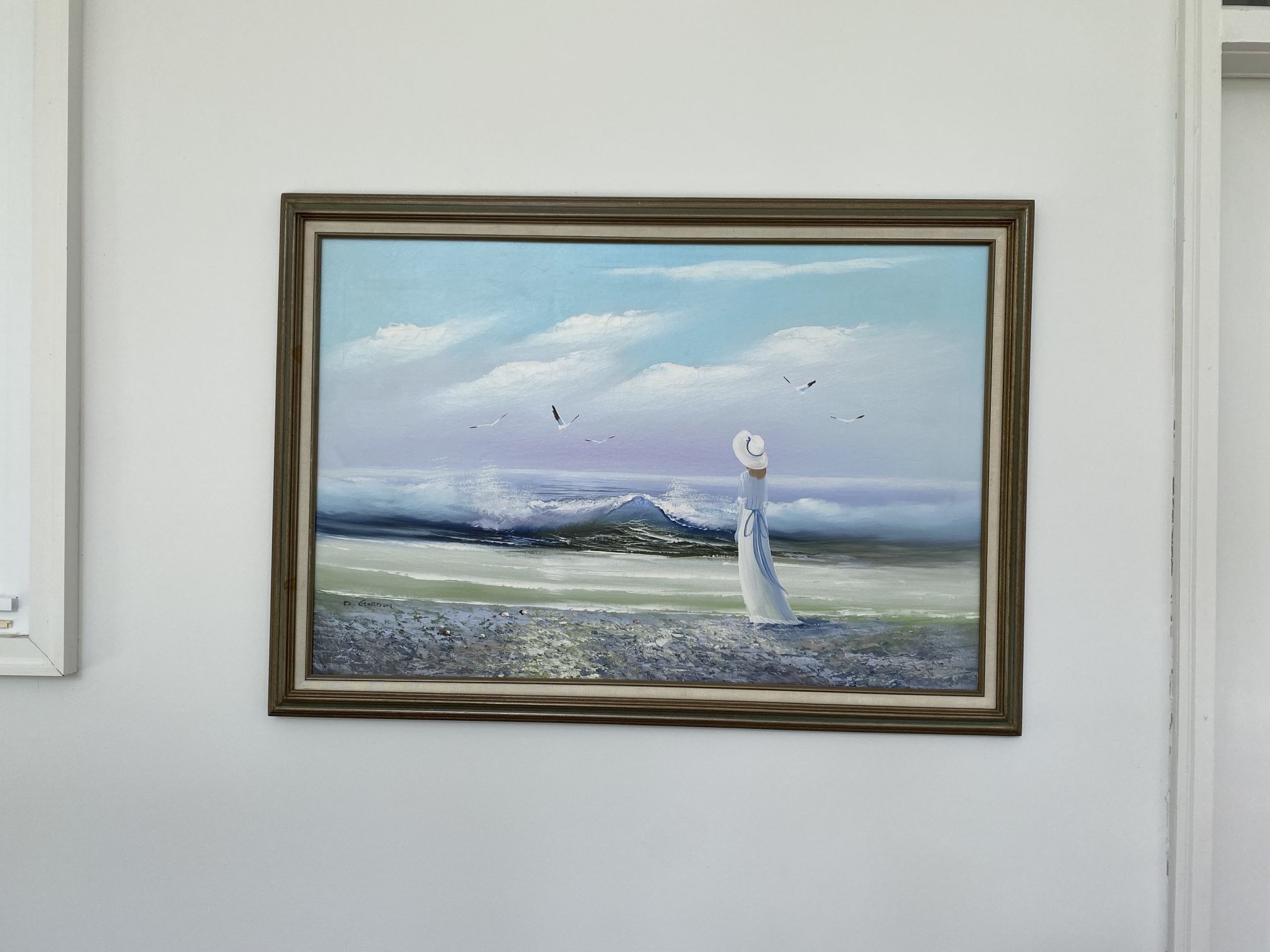 D. GORDON Vintage Lady at the Beach Oil On Canvas Painting Impressionist 28x40”