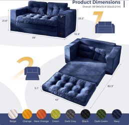 New Boneless blue convertible love couch bed.