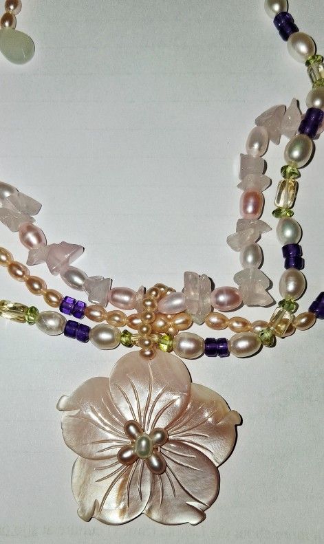 Pretty Pink Hawaiian Design Nackles With Pearl  and Gemstone