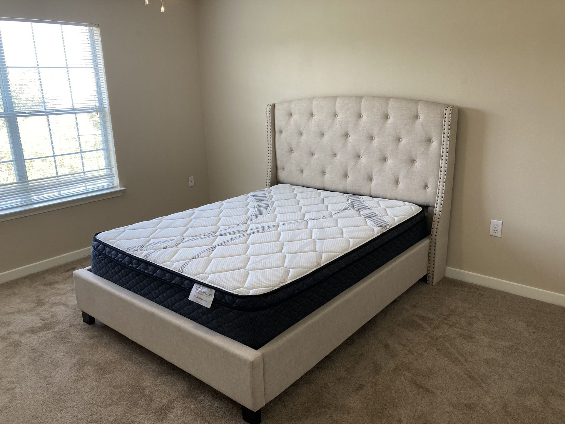 Queen Upholstered Bed With Queen Mattress And Box Spring