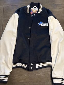 JEFF HAMILTON DETROIT LIONS WOOL & LEATHER VARSITY JACKET WHITE / BLACK