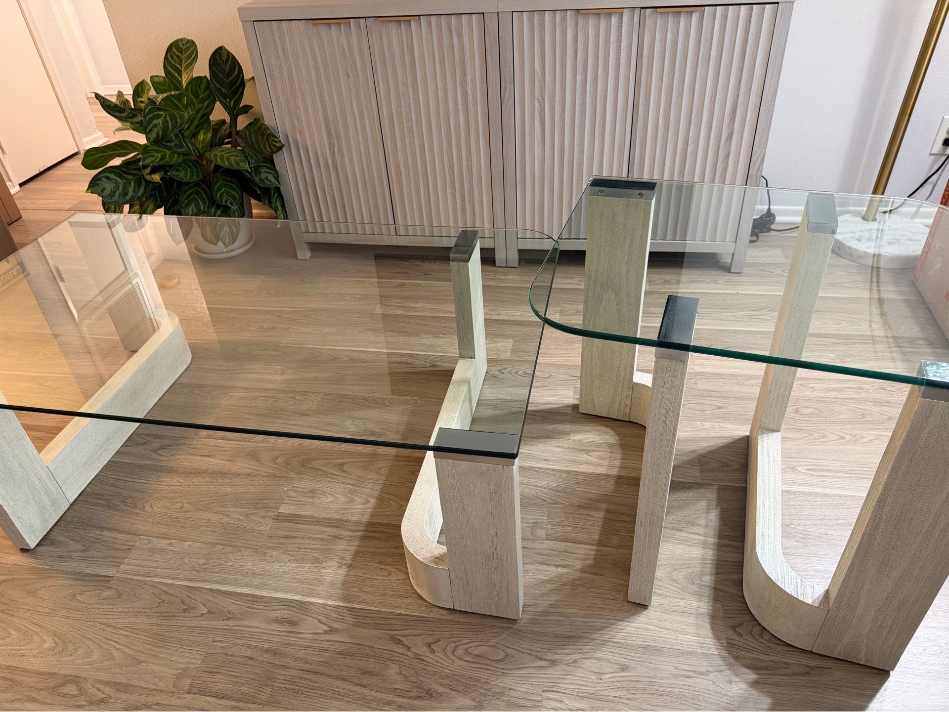 Neptune Natural 52" and 22" Wide Rectangle Glass Top & Wood Base Coffee Table