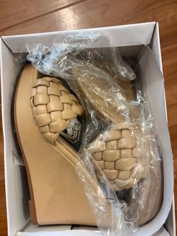 Beige Woven Wedge Sandals