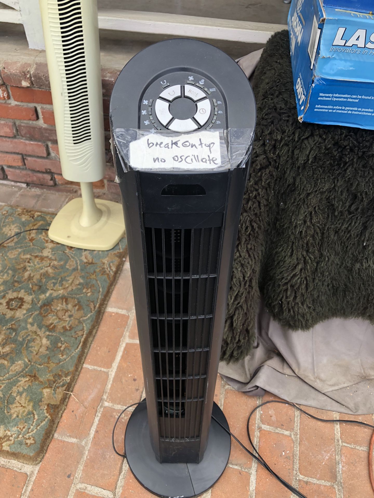 PRICE IS FIRM Sunter Black 40” Height Tower Fan 3-Speed DOES NOT OSCILLATE (turn left and right) NO REMOTE CONTROL  15  You are more than welcome to t