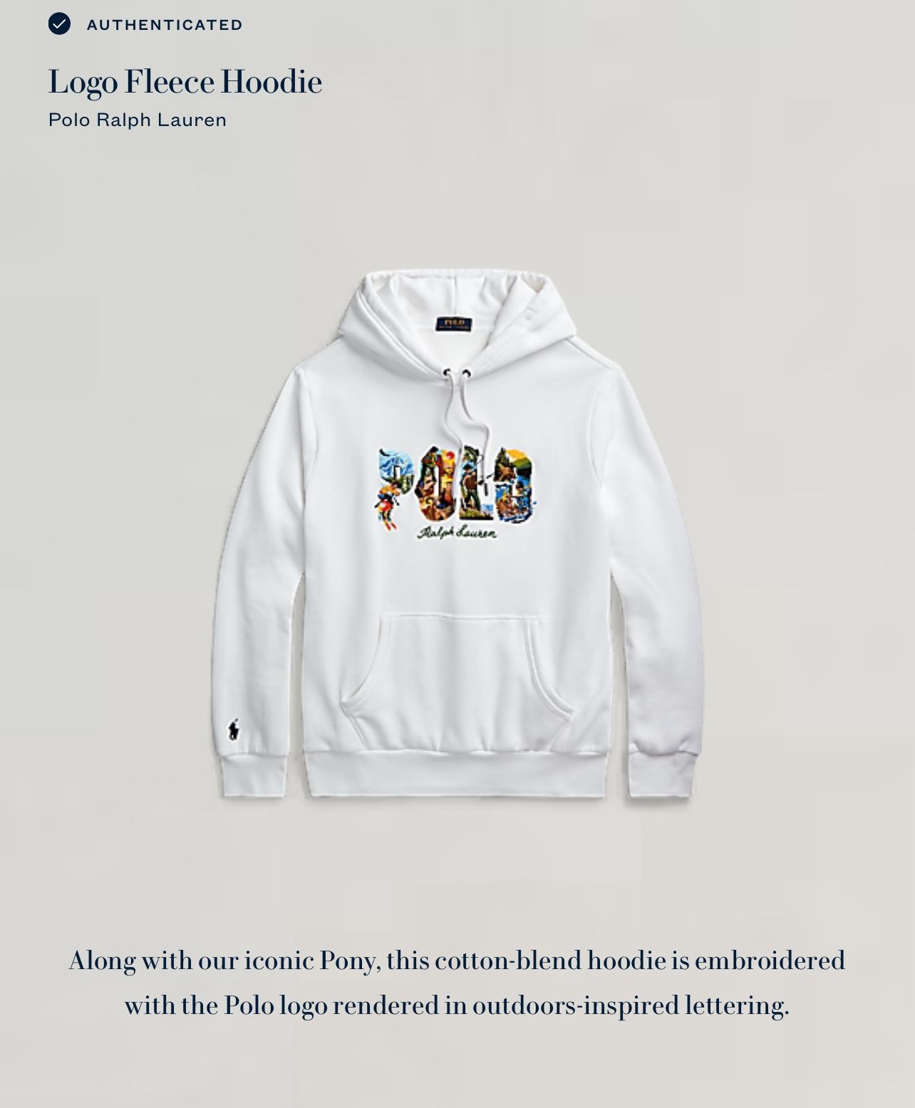 Polo Ralph Lauren Logo Fleece White Pullover Hoodie Size Large XL