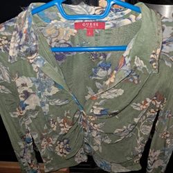 GUESS Los Angeles Y2K Floral Mesh Long Sleeve Top - Sheer Green/Pink