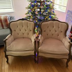 Vintage Pink Tufted Armchairs – Matching Set of 2