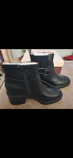 Black Leather Ankle Boots with Heel 8.5