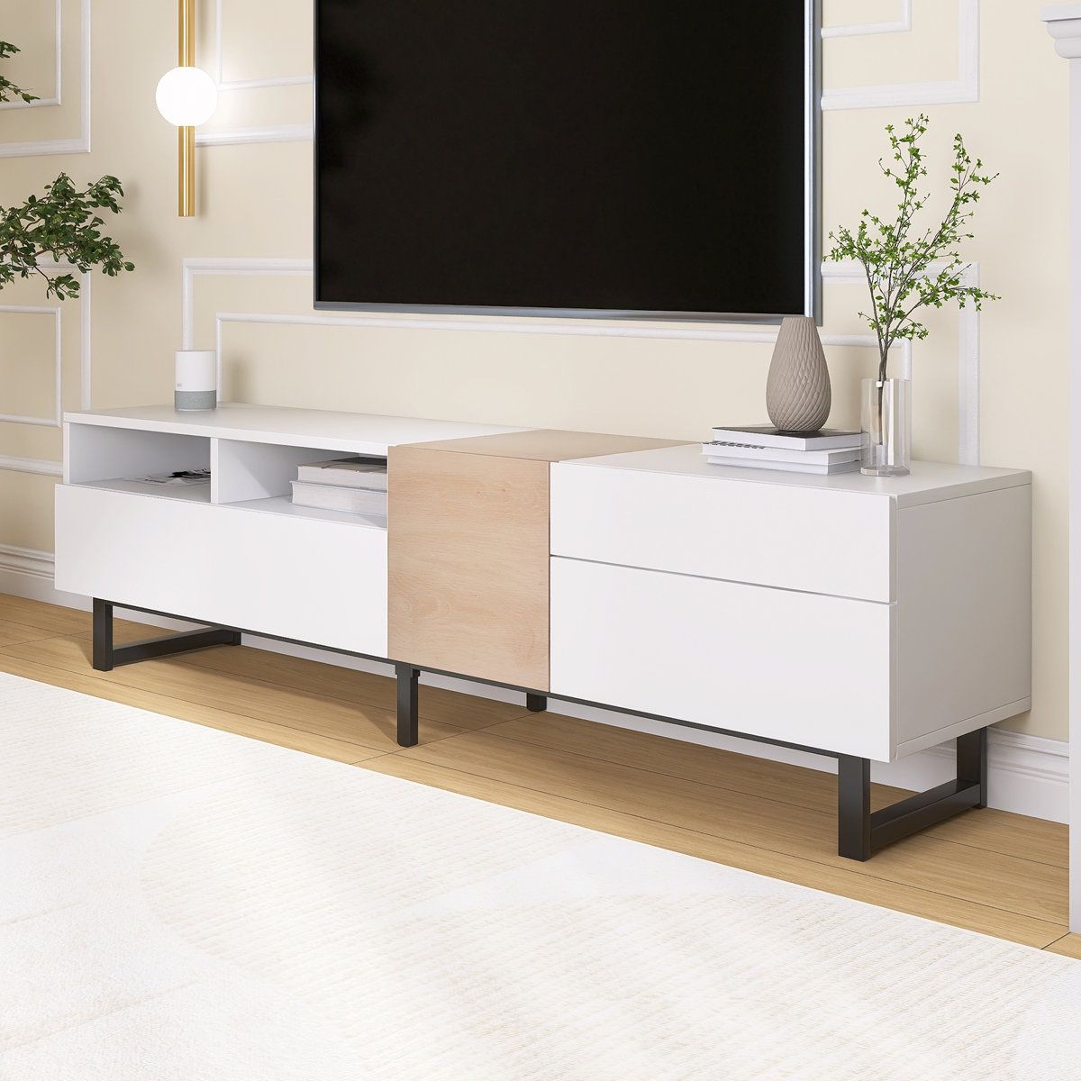 Nice Low Profile 70” Double Drawer Console Table Side Table on Metal Frame