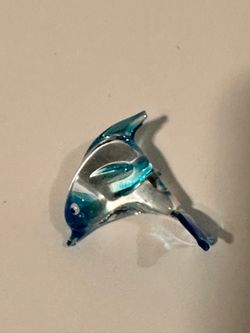Small Hand Blown Art Glass Fish Figurine - Blue and Clear