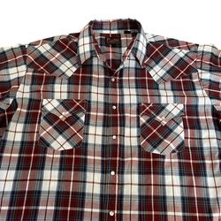 Plains Western Wear Shirt Mens Sz XL Plaid Pearl Snap Short Sleeve