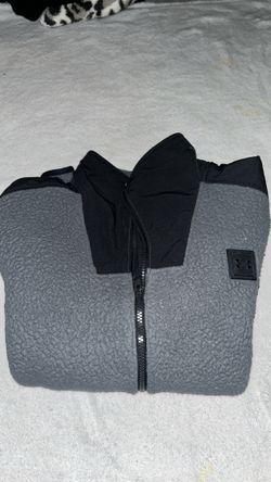 Under Armour Sherpa Fleece Full Zip Jacket Size L Loose Gray Black Mock Neck