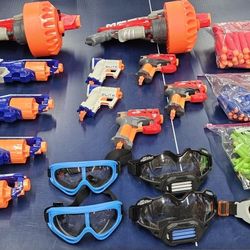 Large Lot Of Nerf Guns Ammo And Masks