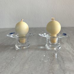 Vintage 1970s Nuutajärvi Wärtsilä Kerttu Nurminen Design Glass Candle Holders with Candles - a Pair