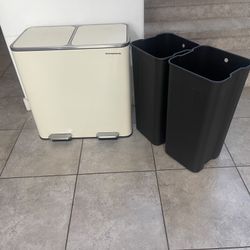 SONGMICS Trash Can, 2 x 10.6 Gallon (2 x 40 L) Garbage Can for Kitchen, with 15 Trash Bags, 2 Compartments, Plastic Inner Buckets and Hinged Lids