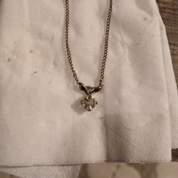 Silver-tone Neckace with a Clear Crystal  Pendant 