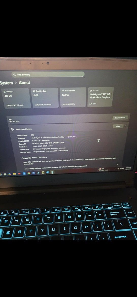 MSI Thin A15 B7VF-256US β High-Performance 15.6" Gaming Laptop (Like New)