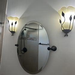 Bathroom, mirrors and sconces