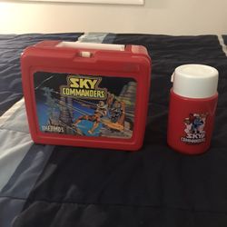 Vintage 1987 Sky Commanders Red Plastic Lunchbox & Thermos Hanna Barbara