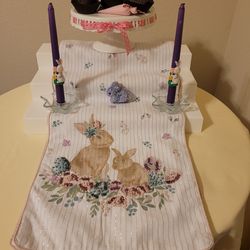 Isaac Mizrahi Bunny Easter Table Runner cake Plate Bundle