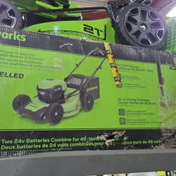 Greenworks 24-volt Cordless Battery String Trimmer and Leaf Blower Lawn Mower Combo Kit 5 Ah (Battery & Charger Included)
