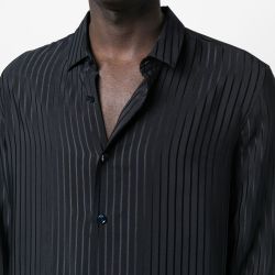 Zara Shirts | Zara Black Collarless Relaxed Fit Long Sleeve Button Down Shirt Men’s La | Color: Black | Size: M 